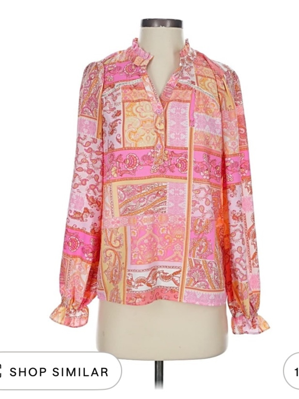 Fate Pink and Coral Patchwork Paisley Long Sleeve Blouse